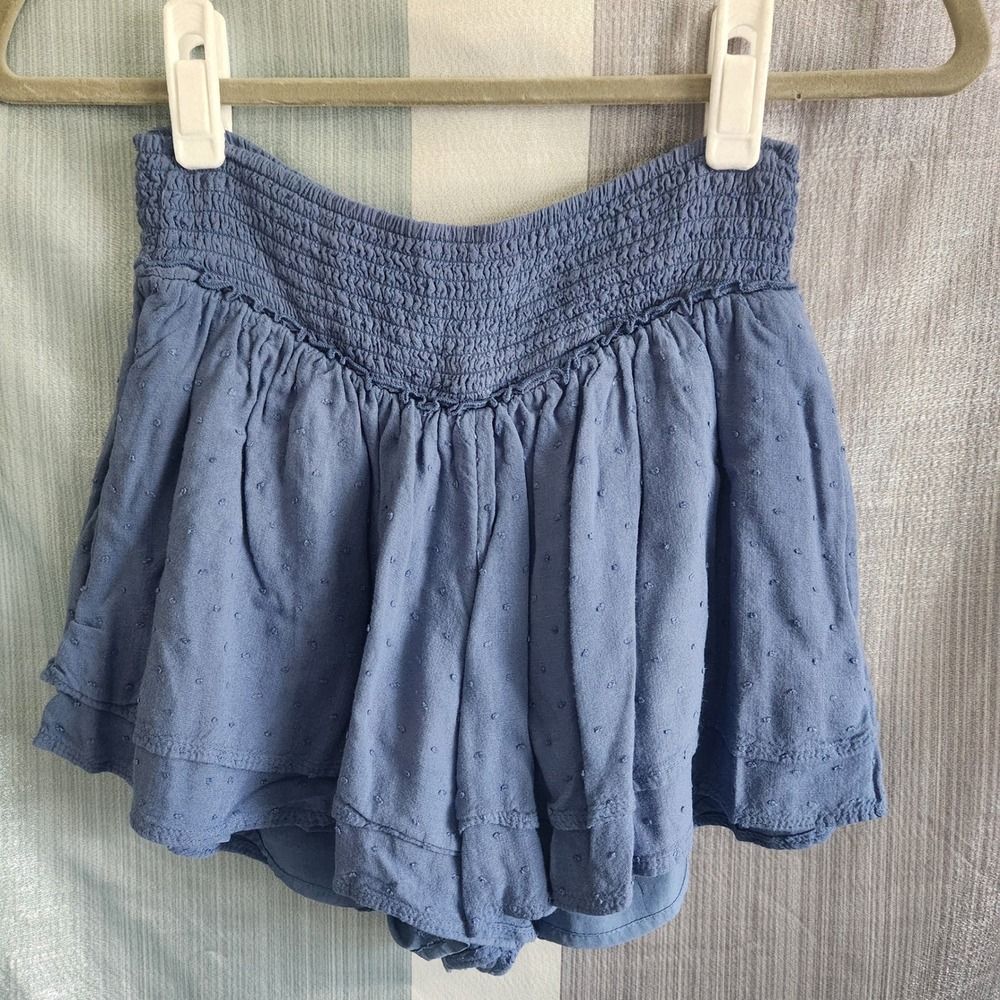 Hollister Short Blue Swiss Dot Smocked Ruffle Skort S Fairy Cottage Coquette